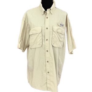 Bimini Bay Men's Flat IV Short Sleeve Shirt With Bloodguard, tan, size M